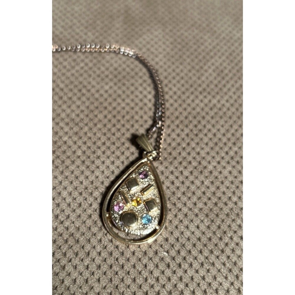 Sara Cov Necklace Gold Teardrop Artist Palette Rhinestones Sultana Zade Vintage
